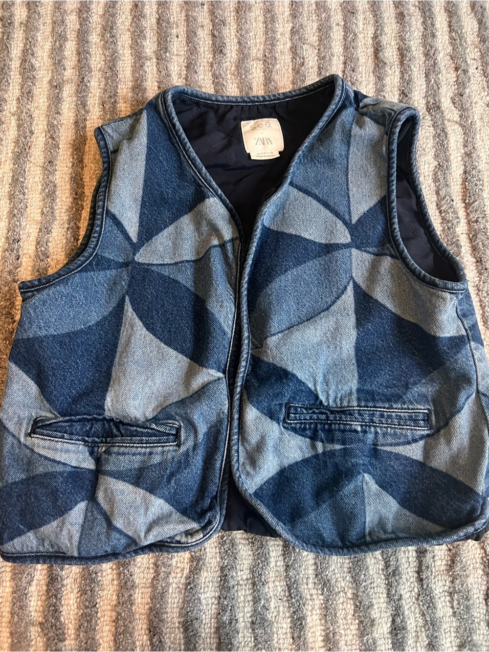 Zara Kids Two-Tone Blue Geometric Denim Vest